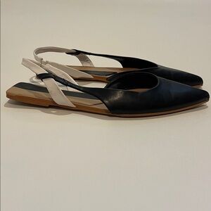 Zara Black and White Slingback Pointy Toe Flats